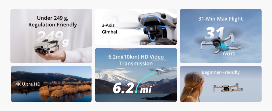 specta mini drone: lightweight under 249g, 4k uhd camera, 10km range, 31 min flight – best value drone